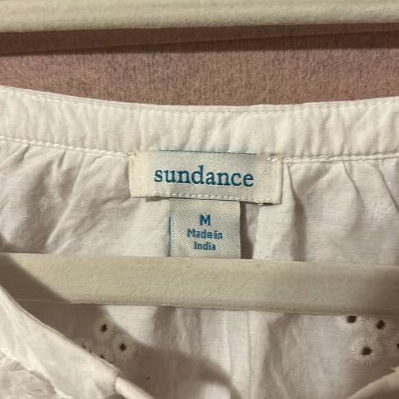 Sundance Top Embroidered Eyelet White Long Sleeve Tassle Tie Boho Blouse Medium - Picture 9 of 11